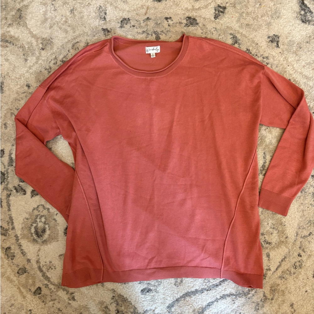 Wonderly Peach Orange Long Sleeve Sweater Size Small